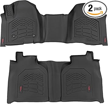 Rough Country Sure-Fit Floor Mats for Chevy Silverado & GMC Sierra 1500/2500HD/3500HD (2019-2025) Bench Seat - Waterproof, Non-Slip Flexible Floor Mat, Front & Rear Set